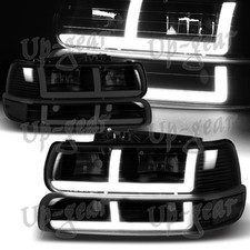 For 1999-2002 Chevy Silverado 1500 2500 G2 Drl Led Blacksmoke Headlight Bumper
