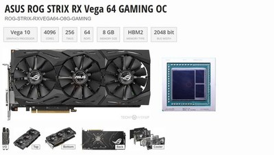 ASUS ROG STRIX RX Vega 64 GAMING OC 8GB HBM2 Graphics Card 2x DP 2x HDMI DVI 