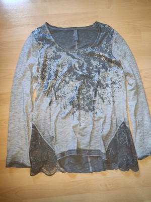 Graues Langarmshirt Damen Tredy Gr. 38 Mit Spitze
