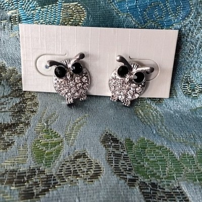 Owl Earrings Bedazzled Adorable Pierced.