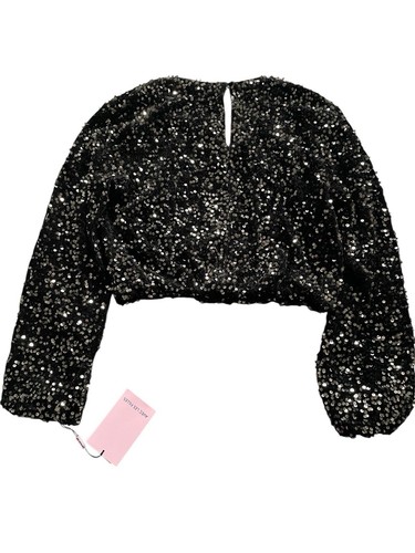 NWT Avec Les Filles long sleeved sequined crop top gunmetal blouson sparkly, S - Picture 2 of 4