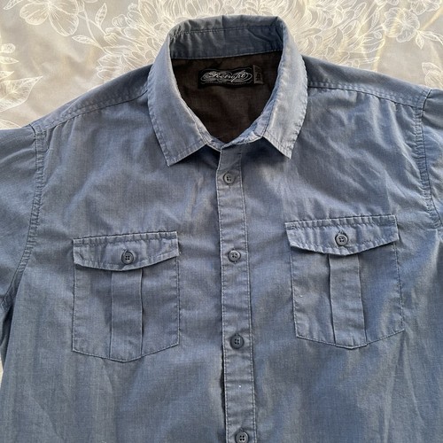 Mens Blue Retrofit Button Down Shirt Short Sleeve with Pockets Size Medium - Picture 5 of 21