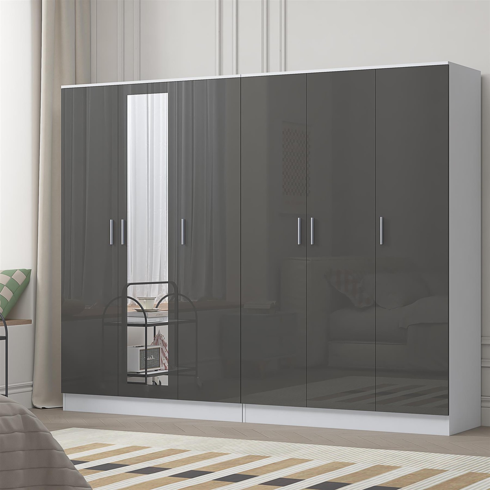 REFLECT 3 Door Mirror + 3 Plain Door Wardrobe Bundle - Grey/White - Image 3