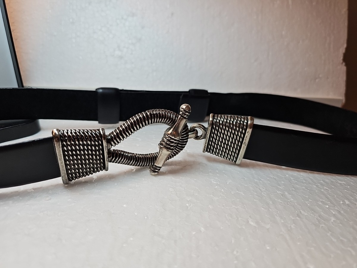 NWOT Cipriani Waist Chain Belt Medium VTG Cipriani Hip Belt Black Leather Medium Silver Rope Twist  main image 2