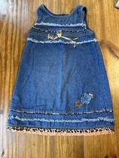 Girls Size 5 Denim Dress Vintage Leopard Print Sleeveless Jumper Dress