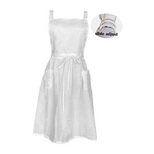 Vintage Adjustable Ruffle Apron Maid Pioneer Costume Victorian Style White