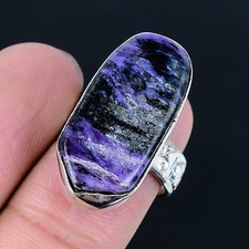 Russian Charoite 925 Silver Plated Handmade Ring of US Size 6