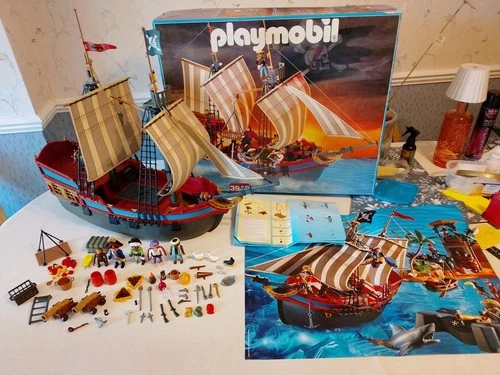 Vintage Playmobil Pirate Ship (3940) with Box, instructions and poster