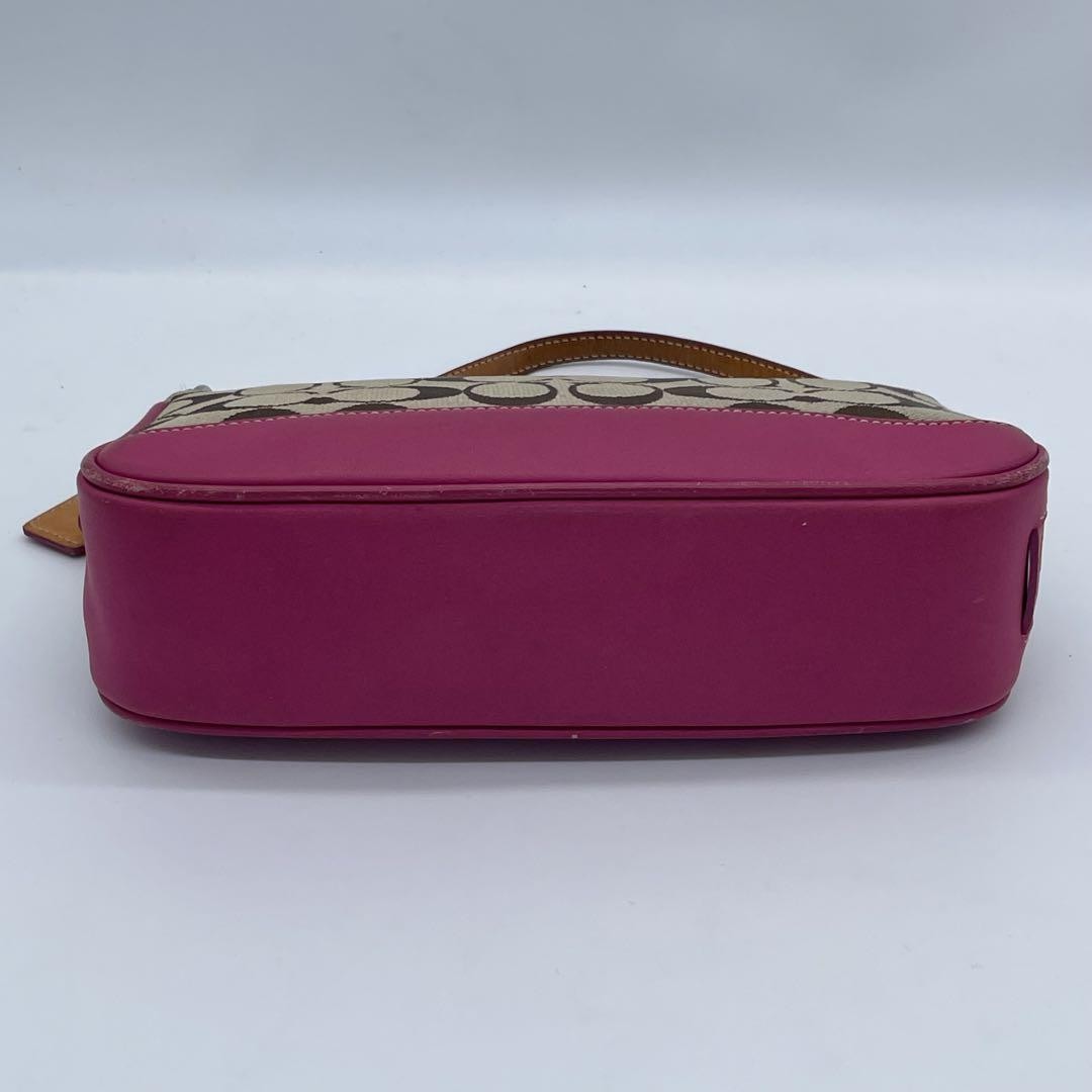 バッグ Coach Signature Accessory Pouch Bag Pink Shoulder Bag COACH Signature Pink Beige Mini Accessory Pouch