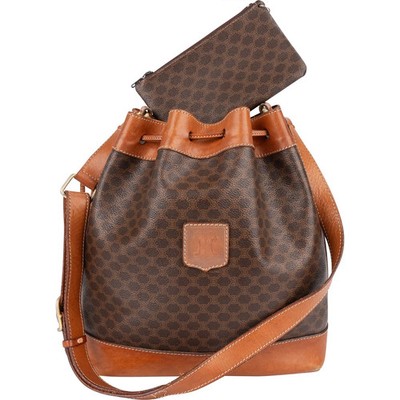 Celine Monogram Macadam Drawstring Bucket Shoulder Bag Tasche