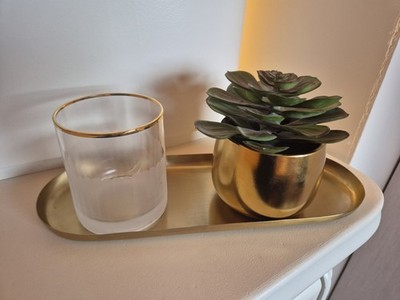 Deko Tablett Blume Kerzenhalter gold Set künstliche Blume 