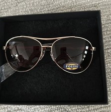 FOSSIL FW51 Women's 59mm Gold Frame Brown Lens Designer Aviator Sunglasses NEW