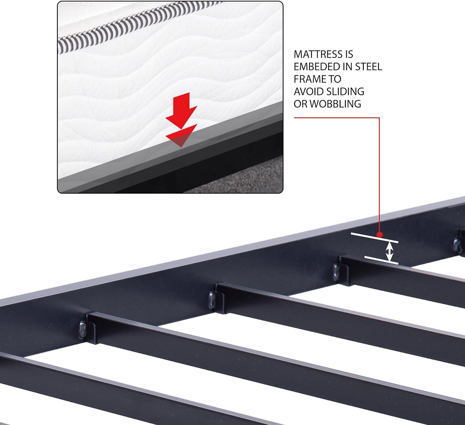 Heavy Duty 18" Twin Steel Bed Frame, Noise-Free, No Box Spring Needed