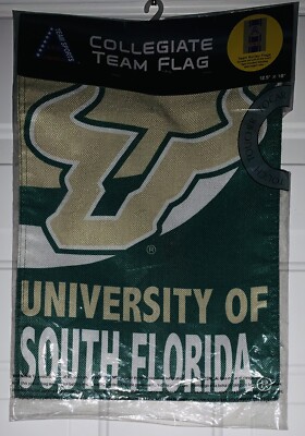 USF South Florida Bulls Collegiate Team Flag 12.5  x 18  Burlap Green Gold NEW