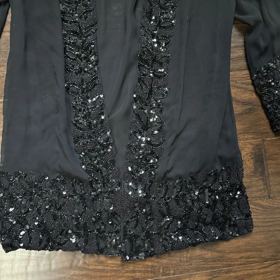 Blazer feminino vintage Lillie rubi M preto seda miçangas brilho jaqueta cidade menina - Imagem 4 de 4