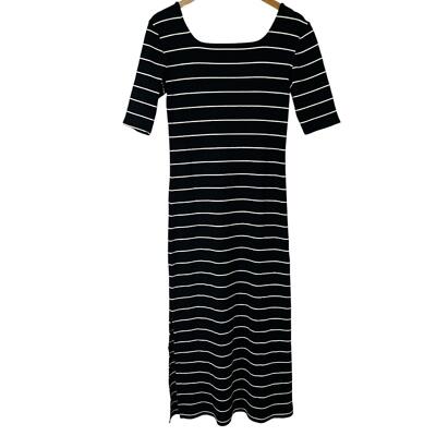 Lou & Grey Stripped Ribbed Square Neck Maxi Dress Black/ White Stripes  Medium | eBay