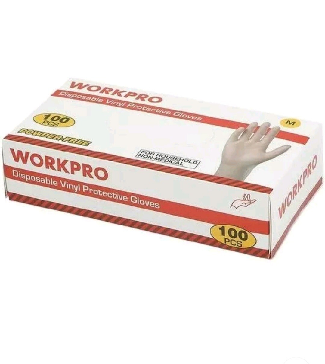 Workpro Disposable Gloves Vinyl Powder Free Protective, Medium, Case of