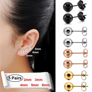 ball earrings stainless steel sizes exquisite assorted pairs studs round