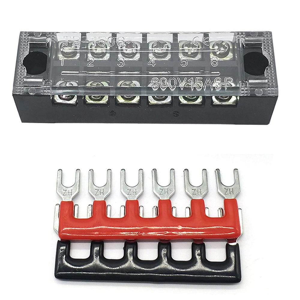 6 Way Dual Row 600V 15Amp Terminal Block Kits And 2 Pcs Red And Black Terminals