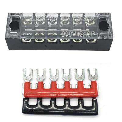 6 Way Dual Row 600V 15Amp Terminal Block Kits And 2 Pcs Red And Black Terminals
