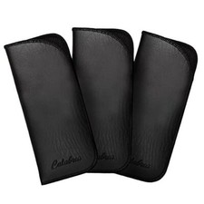 Calabria Half Slip Soft Grain Eyeglass Case 3 PACK BLACK Syn.Leather Felt Lined