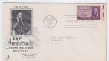 TurtlesTradingPost- Joseph Pulitzer  1947 FDC #946 Artcraft Cachet