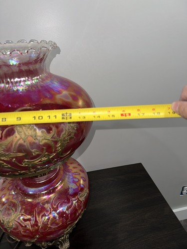 Vintage Hurricane Lamp Gone with The Wind Parlor Flower RARE Cranberry Fenton - Picture 6 of 9