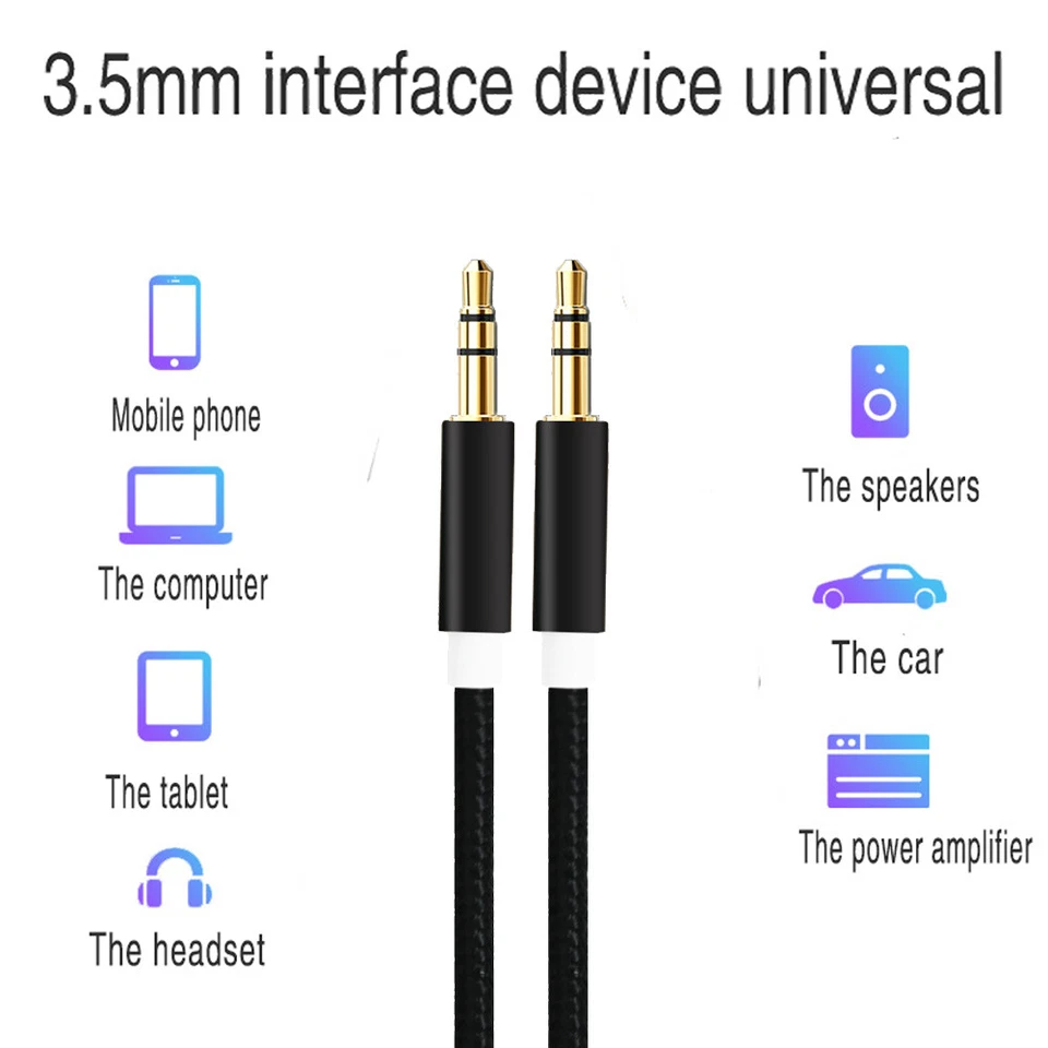 AUX Male to Male Cable Braided Audio 3.5mm Headphone Stereo Extension Cord Car - Image 2 of 4