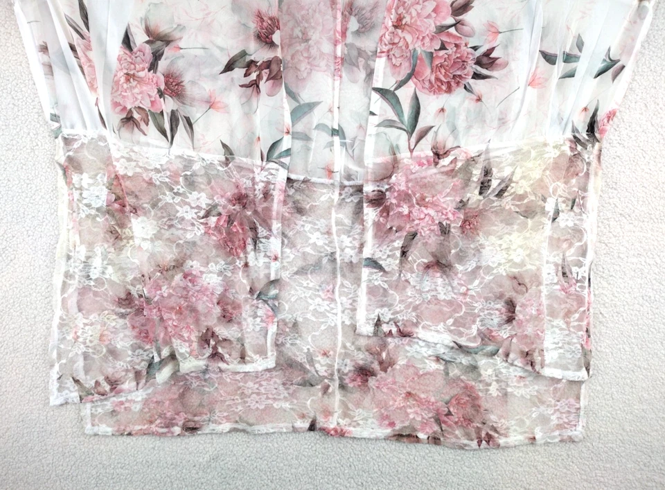 Brittany Black Pink Rose Floral Lace Open Kimono Cover Up Romantic Size S - Image 3 of 4