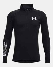 Under Armour Boys Tech Big Logo  Zip Long Sleeve Shirt-Black-Small--136637-NWT