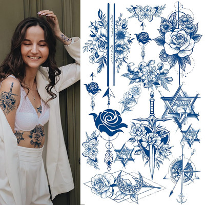 8 Sheet Semi Permanent Tattoos, Waterproof and Long-Lasting 2 Weeks, Plant-Based