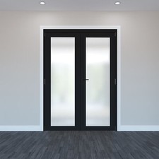 1597mm Prefinished black Contemporary 1 Lite Internal French doors Frosted glass