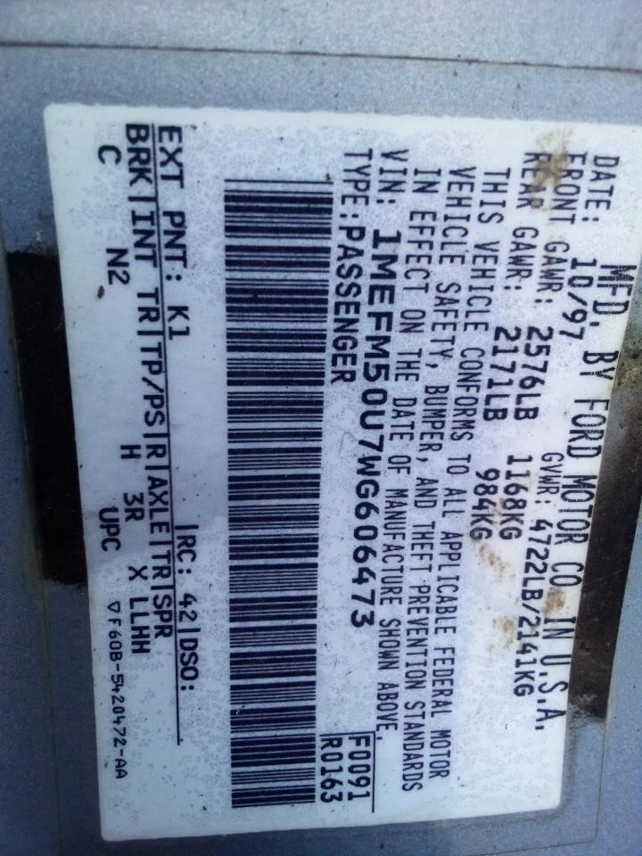 Conjunto de luz de estacionamiento/señal de giro usado se adapta a: Mercury Sable Park Lamp-Tur 1998 Foto 4 de 4