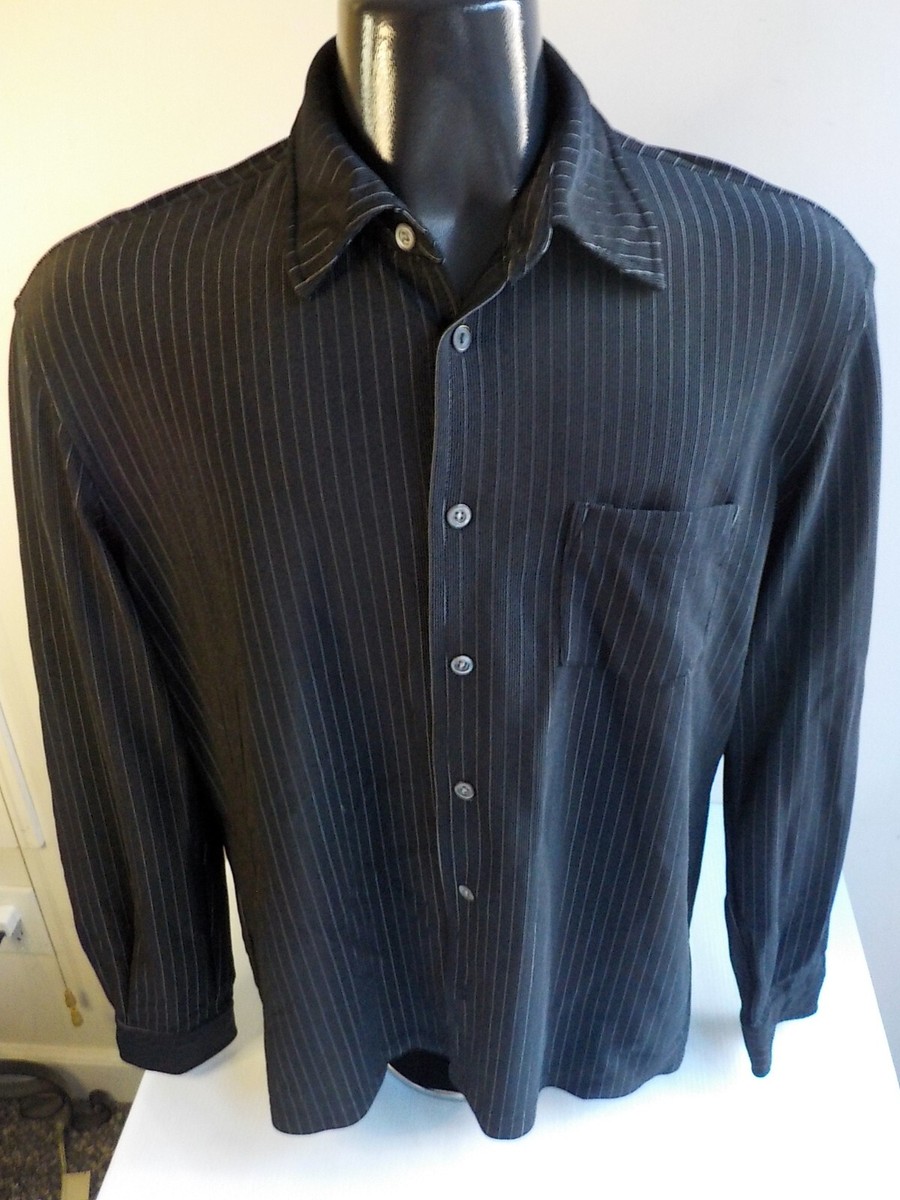 A/X ARMANI EXCHANGE L.S. Striped Button Front Knit Shirt Black