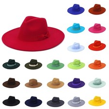 Unisex Adult Fashion Hat Wide Wool Belt Flat Top Fedora Hat Party Church HatK