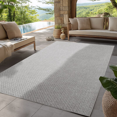 SIMPEX Indoor Outdoor Teppich Balkon, Terrasse, Wohnzimmer Einfarbig Boho Grau