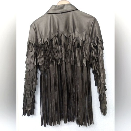 Chaqueta con flecos Dakota West Oakley para mujer de cuero grande negra - Imagen 1 de 4