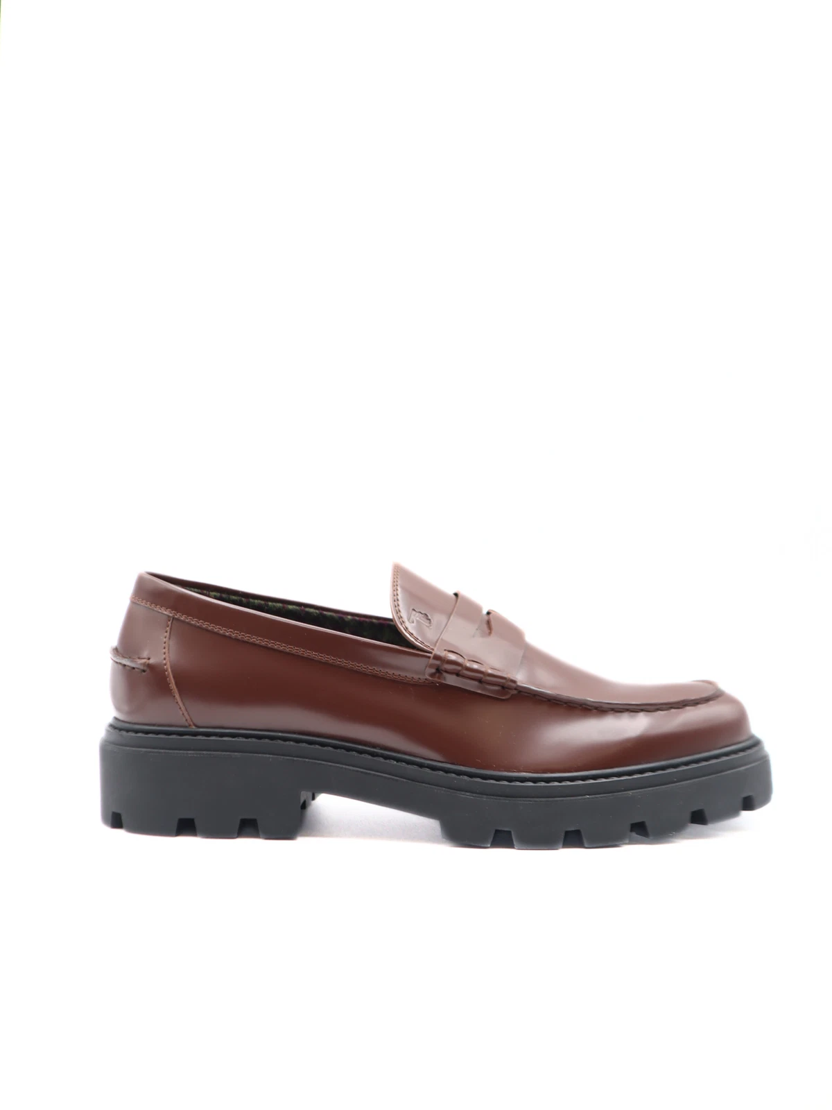 TOD’S Mocassino Tods uomo in pelle marrone con patta pied de poule interno verde marrone