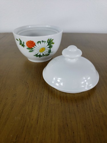 Wunsiedel Creamer Sugar Bowl Bavaria porcelain daisy white farmhouse shabby  - Picture 4 of 10