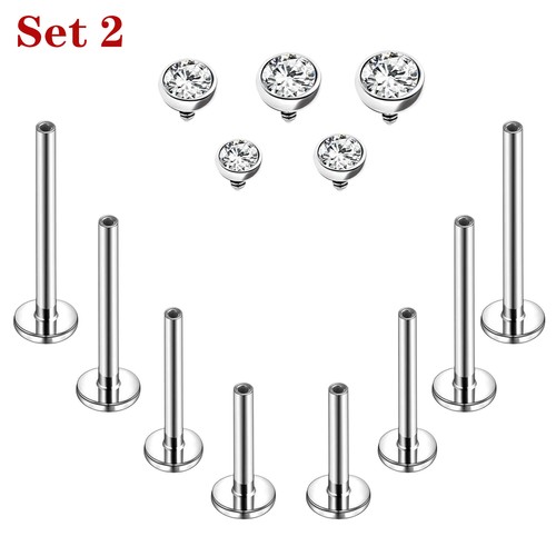 16g/18g Surgical Steel Labret Lip Stud CZ Cartilage Earring Lip Piercing Jewelry - Picture 5 of 32