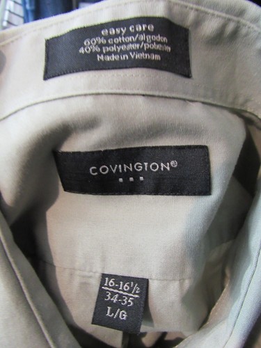 Covington Dress Shirt Size L 16 16.5 34 35 Green Button Front Long Sleeve Pocket - Picture 2 of 3