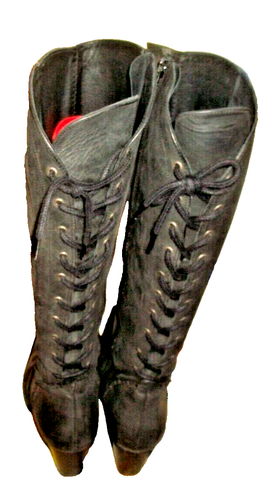 Vtg Tall Gray Leather Rear-Lace Western Cowgirl Boots Made in Portugal 9M - Picture 4 of 10