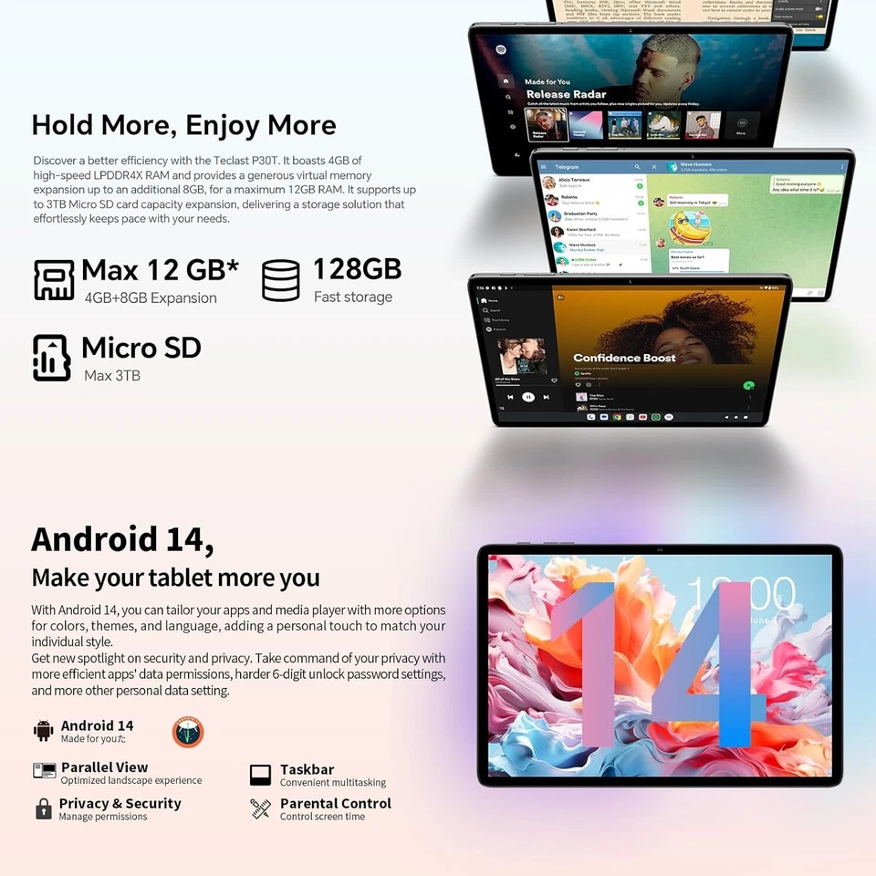 TECLAST P30T Android 14 Tablet – 10.1" IPS, Allwinner A523 10GB RAM 128GB ROM - Image 2 of 4