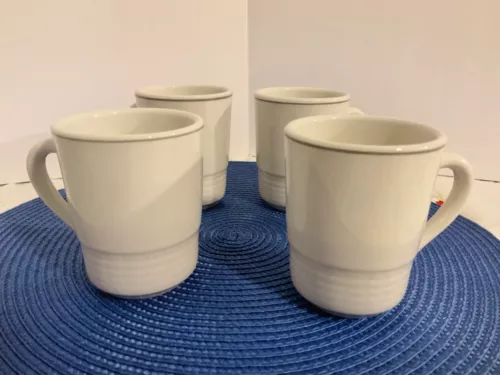 REGO Mug Cup Heavy Striped Diner Restaurant Ware E837 Set of 4