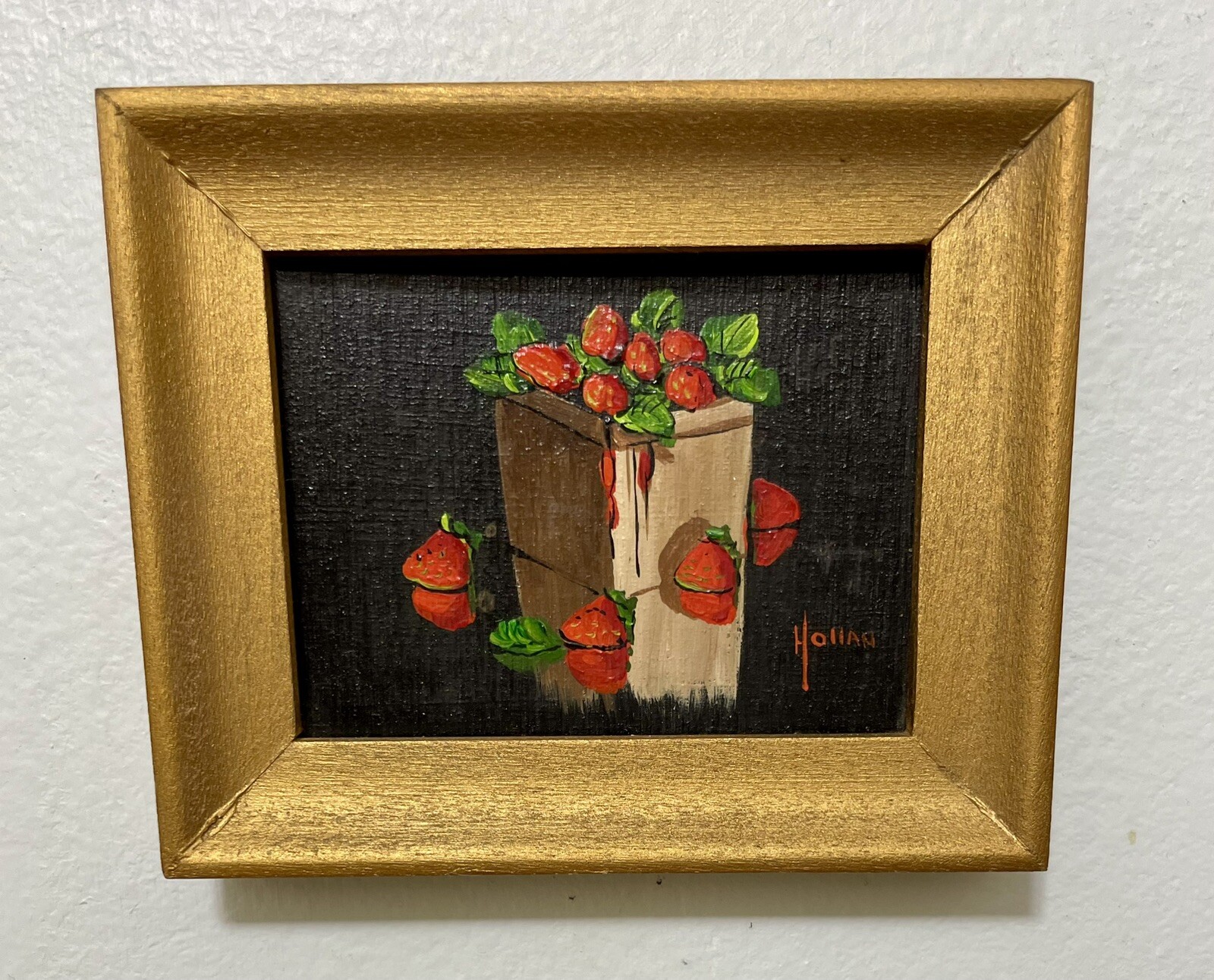 Vivian Hollan Swain Signed Still Life Oil Painting Strawberries Fruit