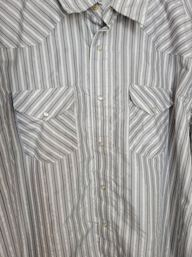 Men’s Wrangler Authentic Western Size XXL Pearl Snap Striped Shirt White/Gray - Picture 2 of 9