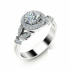 Halo Engagement Ring 2.65Ct Round Cut Moissanite White Gold Finish in Size 8.5