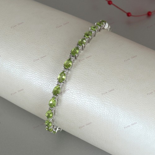 Natural Peridot Tennis Bracelet 925 Solid Silver Gemstone Bracelet Gift for Her - Picture 4 of 10