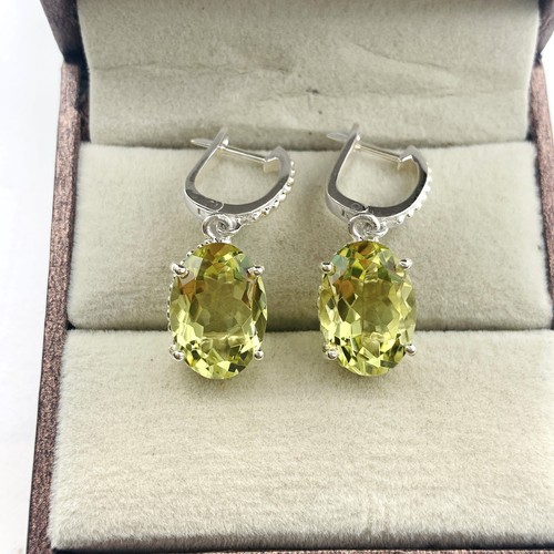 Lemon Quartz Gemstone Handmade 925 Sterling Silver Dangle Earrings For Women Gif - Picture 7 of 9