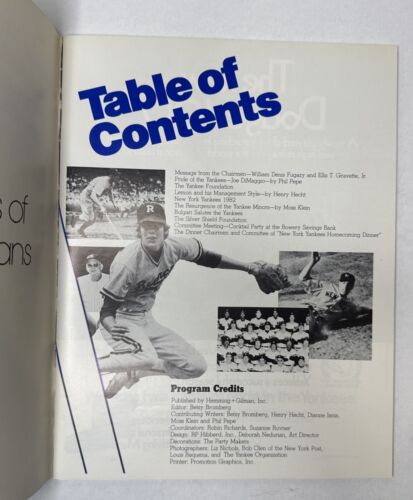1982 New York Yankees Homecoming Dinner Program Joe DiMaggio BK138 - Picture 3 of 3